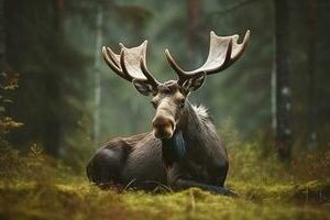 elk-or-moose-alces-alces-in-the-dark-forest-during-rainy-day-beautiful-animal-in-the-nature-habitat-generative-ai-photo